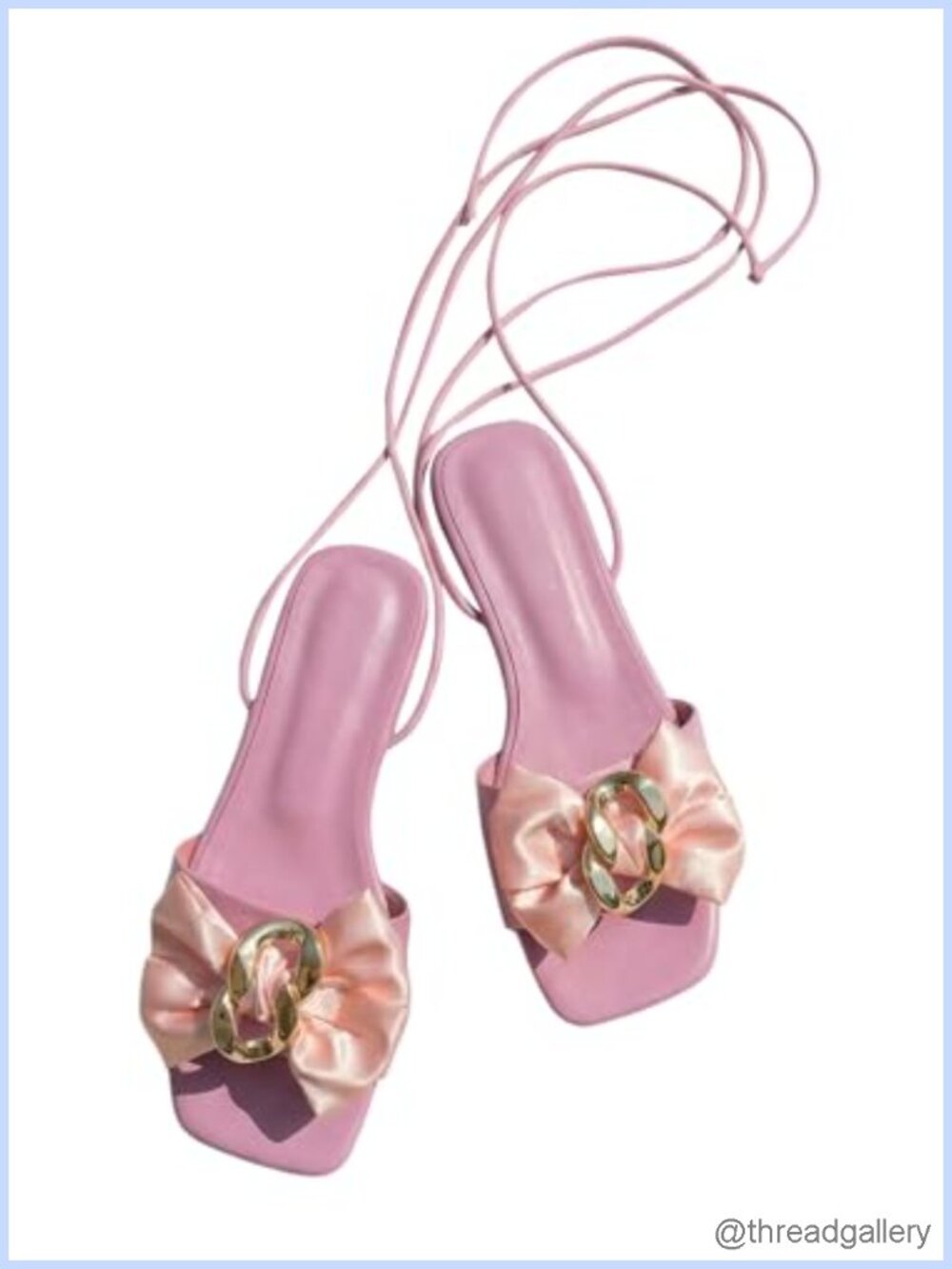 Satin Bow Lace Up Flat Sandals Square Open Toe Faux Leather Women's Dressy